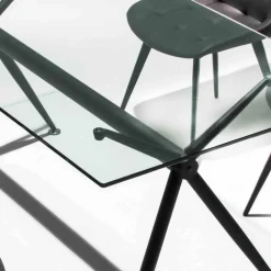 Tavolo da pranzo con piano in vetro temperato trasparente - Thor