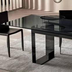 Tavolo da Pranzo con Piano in Vetro Fumè e Base Metallo 4 Dimensioni - Speck