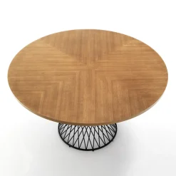 Tavolo da Pranzo con Piano Rotondo in Mdf Impiallacciato Rovere - Emmanuel