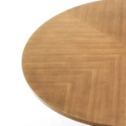 Tavolo da Pranzo con Piano Rotondo in Mdf Impiallacciato Rovere - Emmanuel