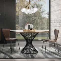Tavolo da Pranzo con Piano Rotondo in Mdf Impiallacciato Rovere - Emmanuel