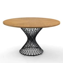 Tavolo da Pranzo con Piano Rotondo in Mdf Impiallacciato Rovere - Emmanuel