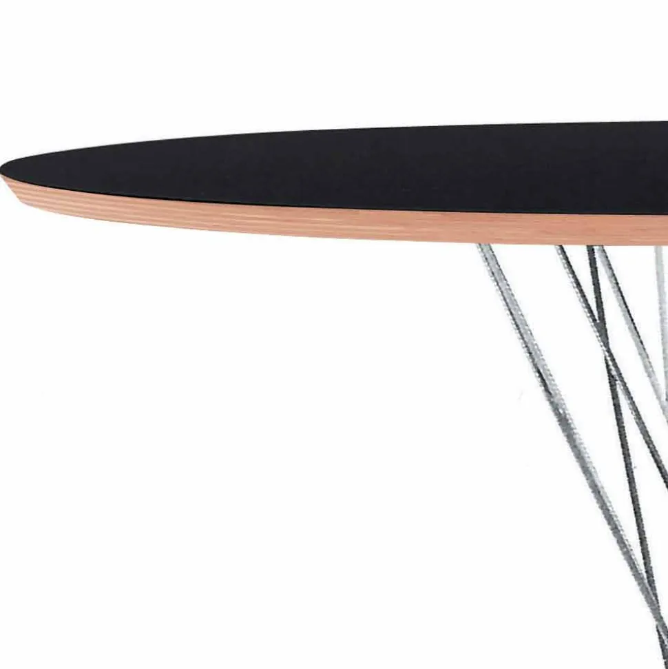 Tavolo da Pranzo con Piano Rotondo in Laminato Nero Made in Italy - Plaza