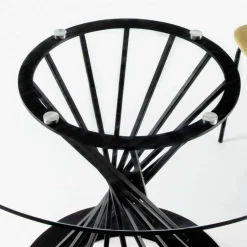 Tavolo da Pranzo con Piano Rotondo in Vetro Temperato e Base in Acciaio - Mileto