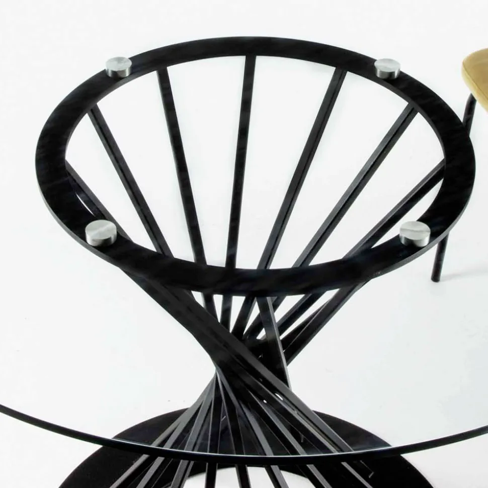 Tavolo da Pranzo con Piano Rotondo in Vetro Temperato e Base in Acciaio - Mileto