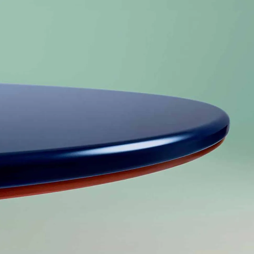 Tavolo da Pranzo Design Moderno Ovale in MDF Blu e Rame Made in Italy - Oku