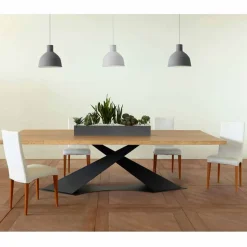 Tavolo da pranzo design moderno con piano rovere made in Italy Elliot