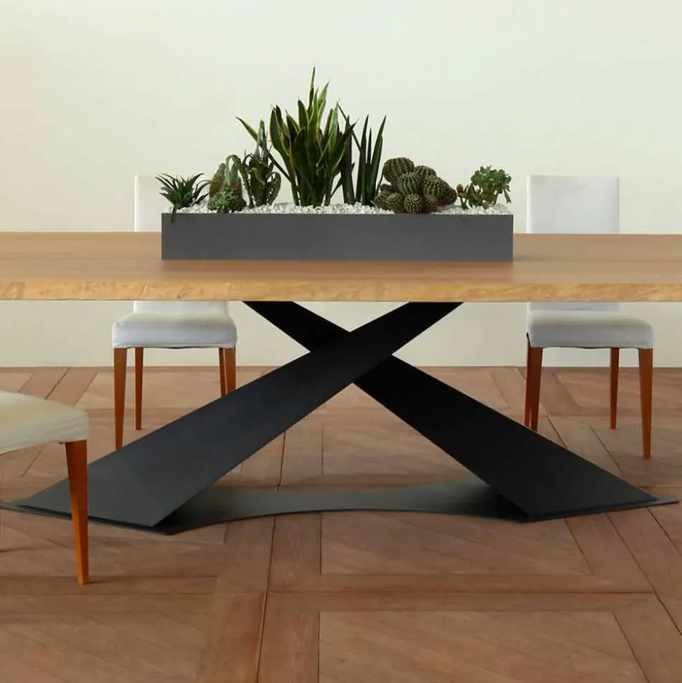 Tavolo da pranzo design moderno con piano rovere made in Italy Elliot