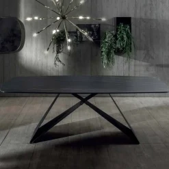 Tavolo da Pranzo di Design in Ceramica Effetto Portoro e Metallo Opaco - Falcon