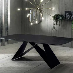 Tavolo da Pranzo di Design in Ceramica Effetto Portoro e Metallo Opaco - Falcon