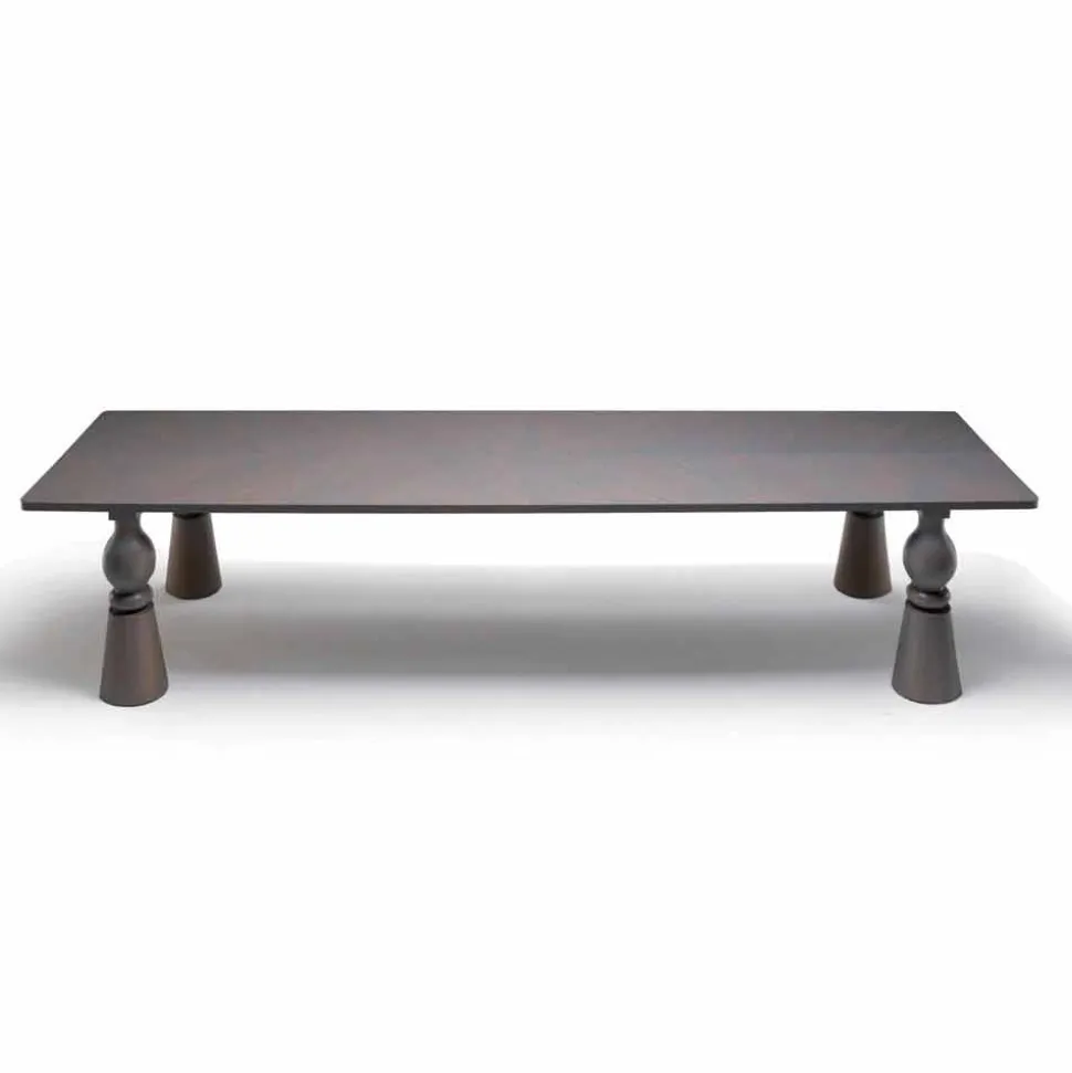 Tavolo da pranzo di design in legno rovere grigio, made in Italy,Teseo