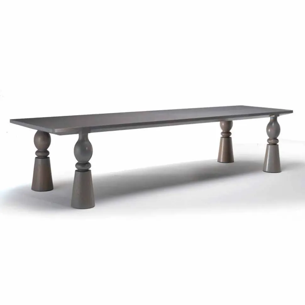 Tavolo da pranzo di design in legno rovere grigio, made in Italy,Teseo