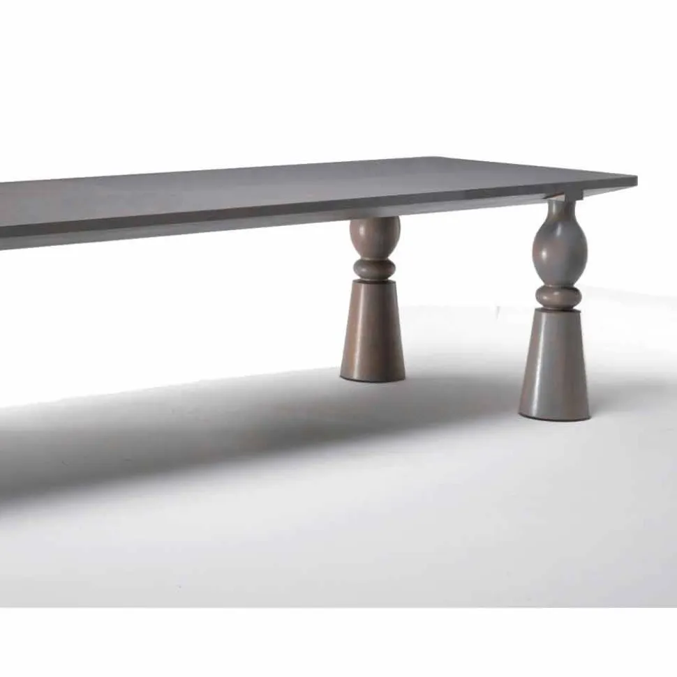 Tavolo da pranzo di design in legno rovere grigio, made in Italy,Teseo