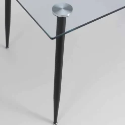 Tavolo da Pranzo di Design Moderno in Vetro Temperato e Metallo Nero – Foulard