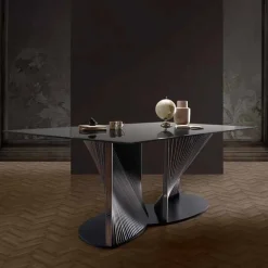 Tavolo da Pranzo di Lusso in Vetro Fumè e Frassino Oliato Made in Italy - Croma