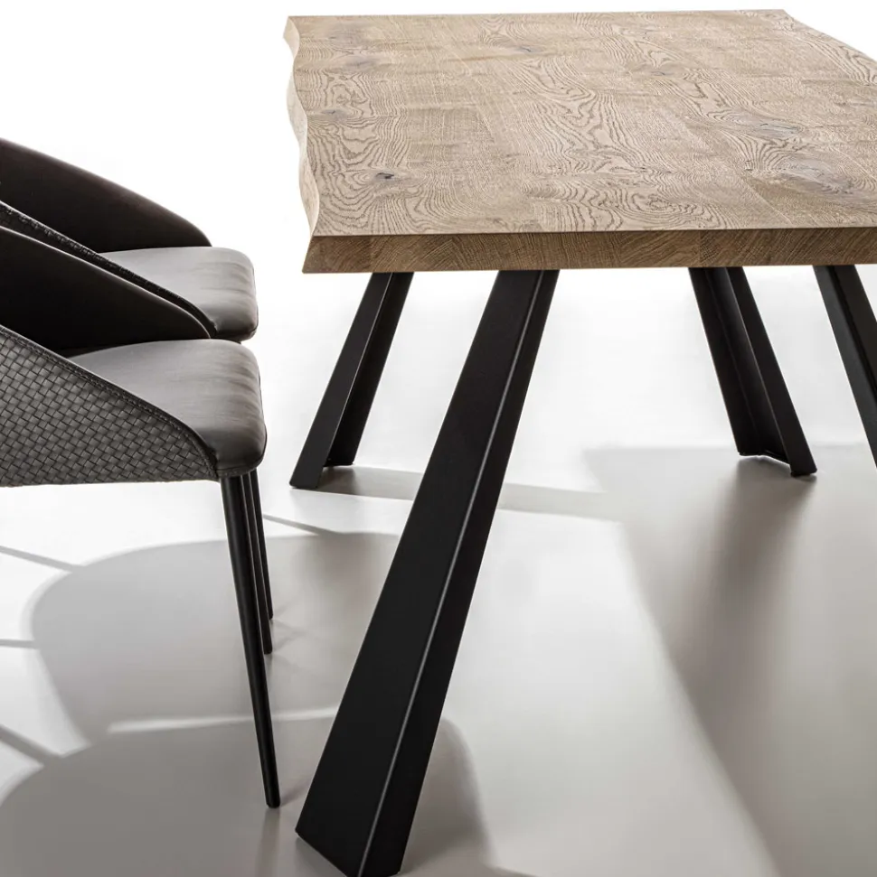Tavolo da Pranzo Fisso Base Metallo e Piano Impiallacciato Rovere - Termoli