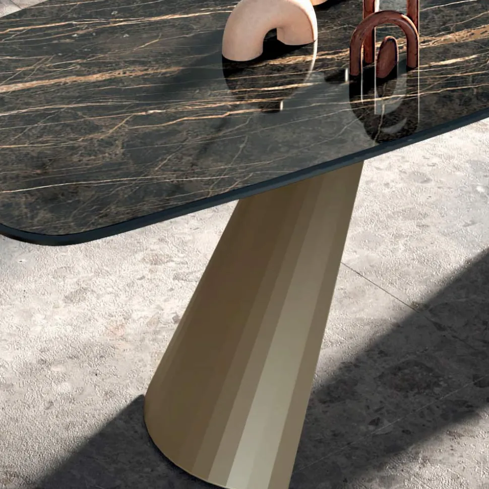 Tavolo da Pranzo Fisso con Piano a Botte in Ceramica Made in Italy - Occhiali