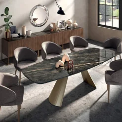 Tavolo da Pranzo Fisso con Piano a Botte in Ceramica Made in Italy - Occhiali