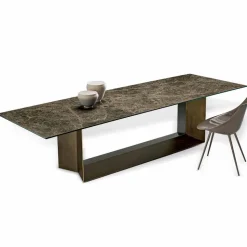 Tavolo da Pranzo in Ceramica Emperador e Metallo Bronzo Made in Italy – Moro