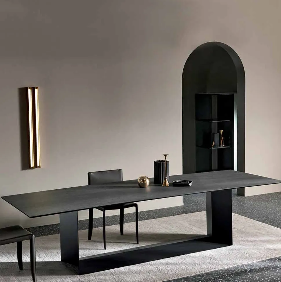 Tavolo da Pranzo in Ceramica Pietra di Savoia Antracite Made in Italy – Moro
