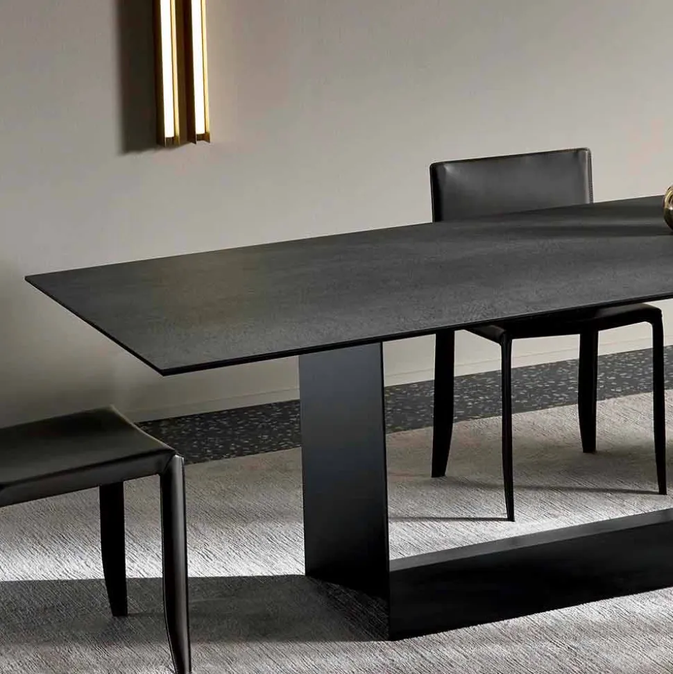 Tavolo da Pranzo in Ceramica Pietra di Savoia Antracite Made in Italy – Moro