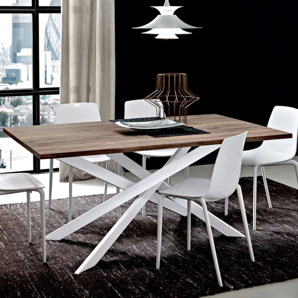 Tavolo da Pranzo in Hpl con Base in Metallo Made in Italy, Pregiato - Carlino