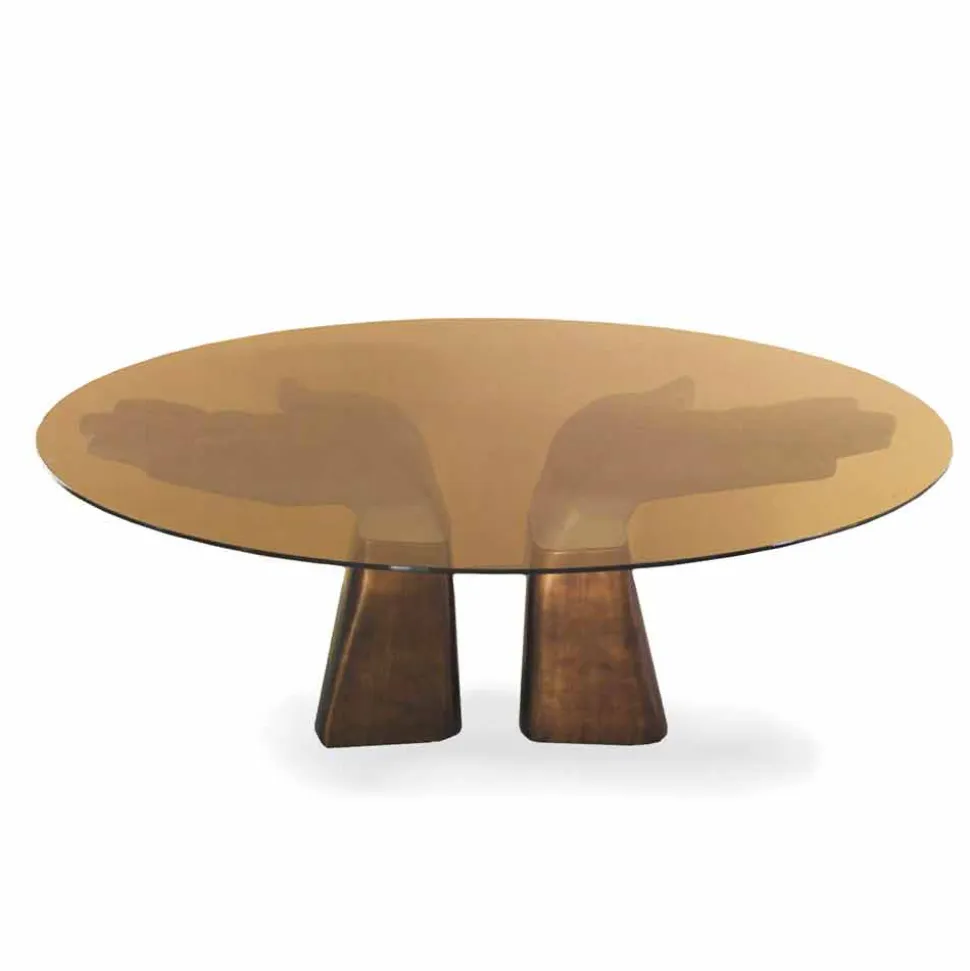 Tavolo da pranzo in legno con piano in vetro, made in Italy, Bartolo