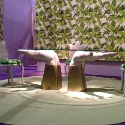 Tavolo da pranzo in legno con piano in vetro, made in Italy, Bartolo