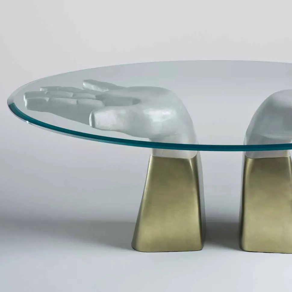 Tavolo da pranzo in legno con piano in vetro, made in Italy, Bartolo