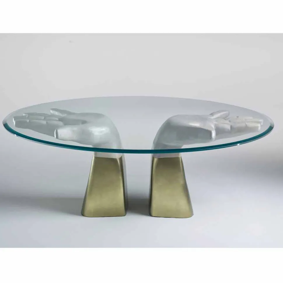 Tavolo da pranzo in legno con piano in vetro, made in Italy, Bartolo