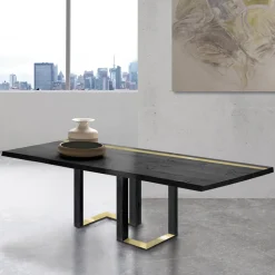 Tavolo da Pranzo in Legno di Rovere Nodato e Elementi Metallici Made in Italy - Giusy