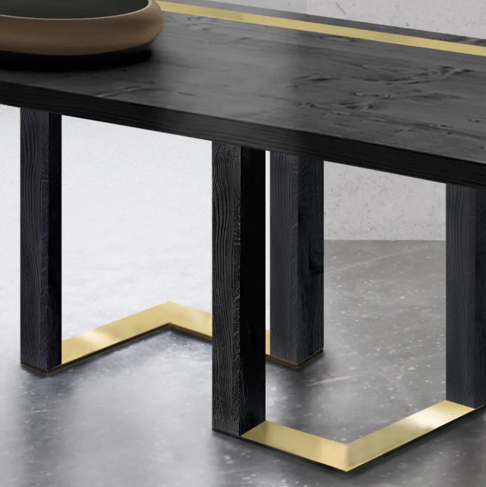 Tavolo da Pranzo in Legno di Rovere Nodato e Elementi Metallici Made in Italy - Giusy