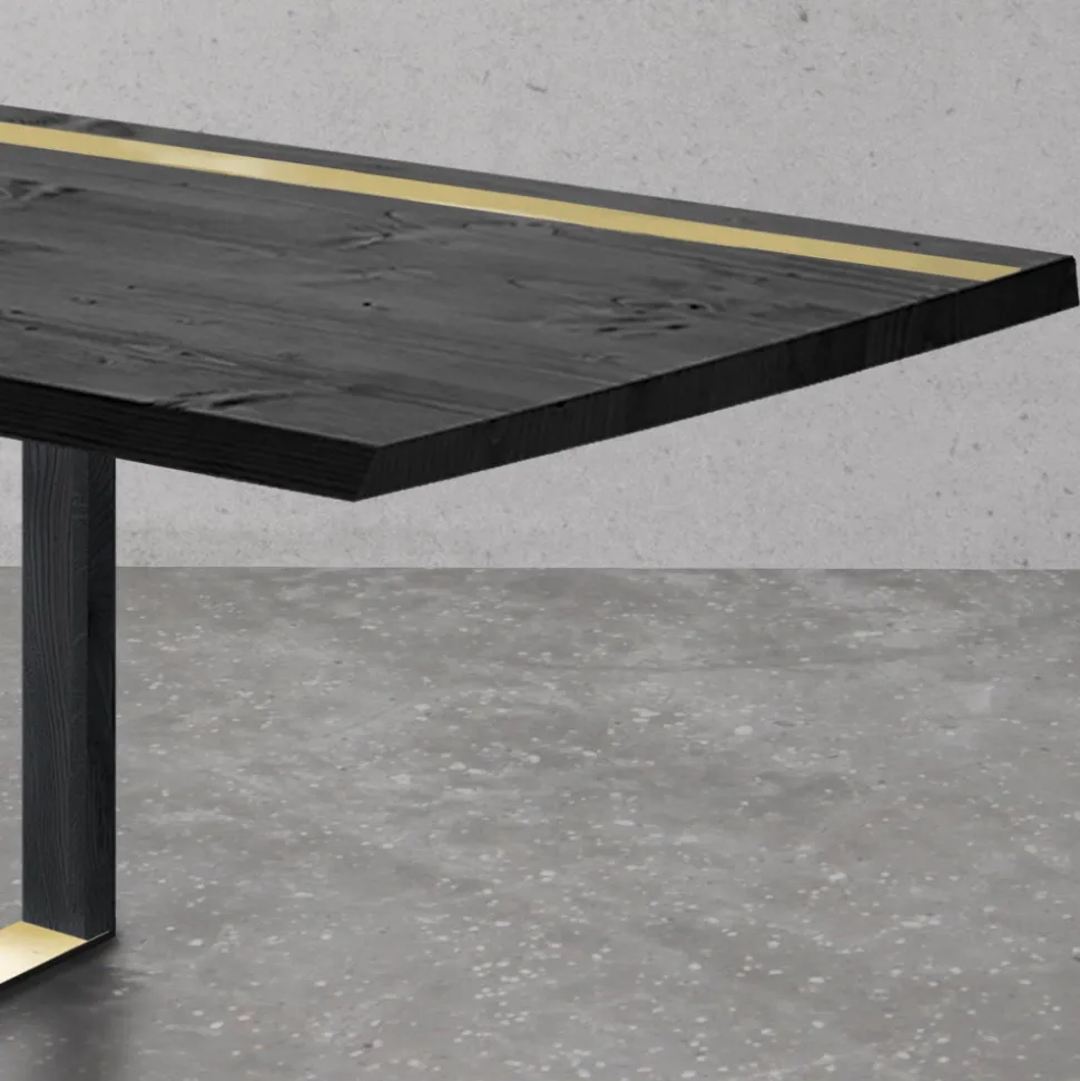 Tavolo da Pranzo in Legno di Rovere Nodato e Elementi Metallici Made in Italy - Giusy