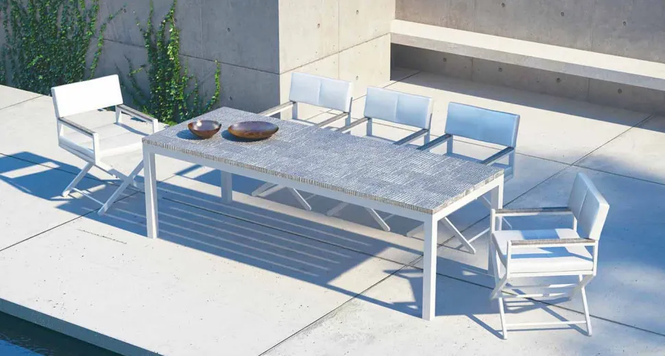 Tavolo da Pranzo in Legno e Alluminio da Esterno di Design Moderno - Gange