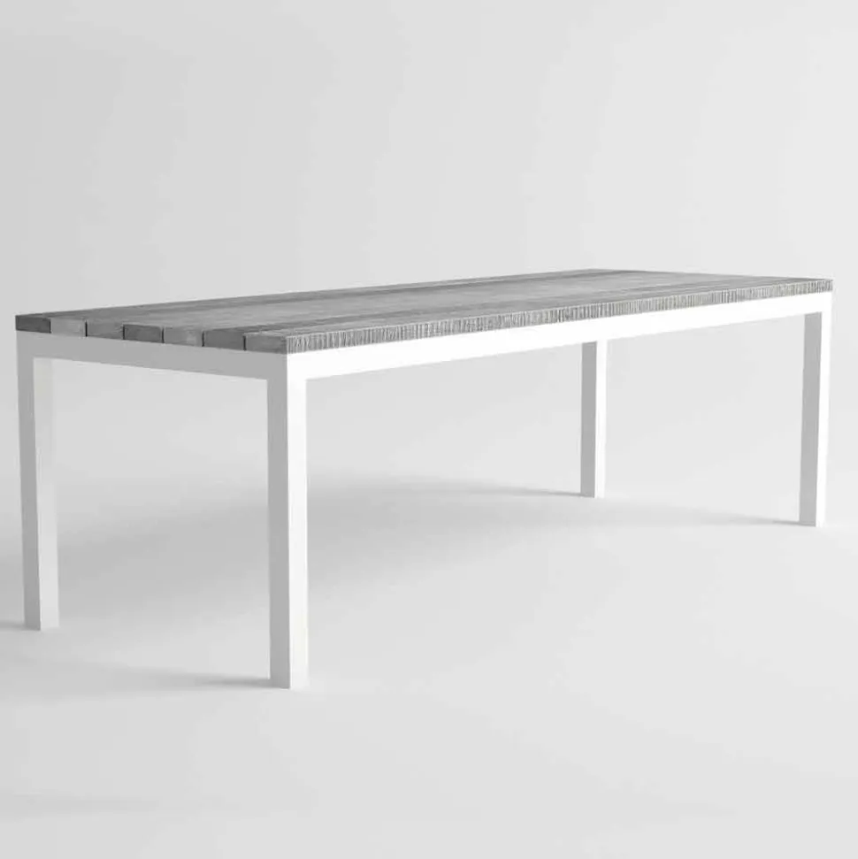 Tavolo da Pranzo in Legno e Alluminio da Esterno di Design Moderno - Gange