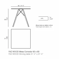 Tavolo da Pranzo in Legno e Hpl Design Quadrato, 4 Pezzi - Faz Wood by Vondom