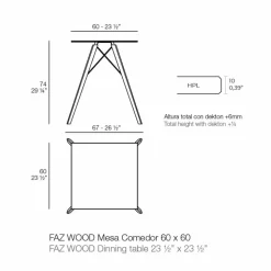Tavolo da Pranzo in Legno e Hpl Design Quadrato, 4 Pezzi - Faz Wood by Vondom