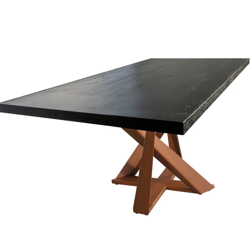 Tavolo da Pranzo in Legno Rovere e Metallo Color Rame Nuvolato Made in Italy - Patty