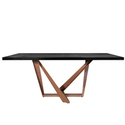 Tavolo da Pranzo in Legno Rovere e Metallo Color Rame Nuvolato Made in Italy - Patty