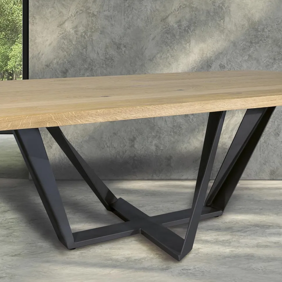 Tavolo da Pranzo in Legno Rovere e Metallo Color Grigio Ferro Made in Italy - Patty