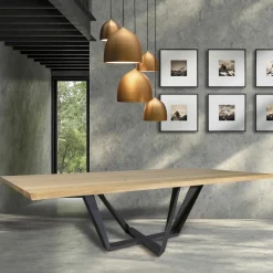 Tavolo da Pranzo in Legno Rovere e Metallo Color Grigio Ferro Made in Italy - Patty