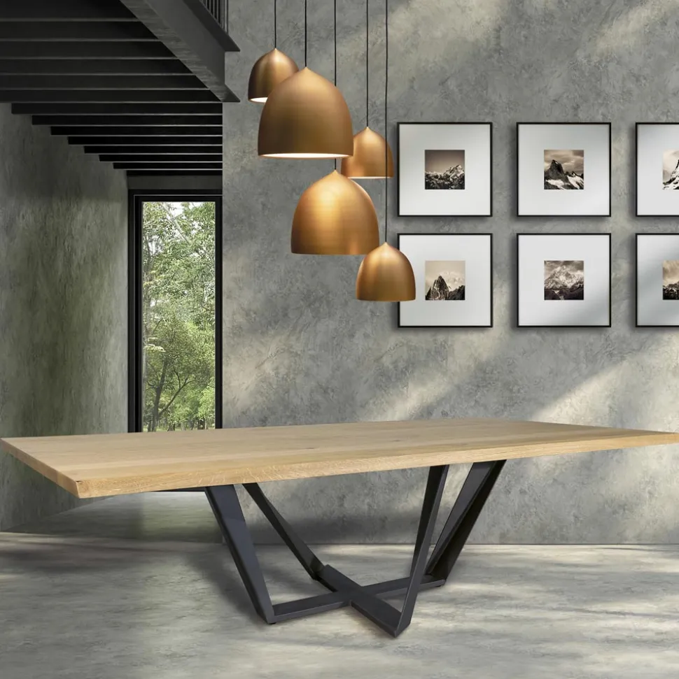 Tavolo da Pranzo in Legno Rovere e Metallo Color Grigio Ferro Made in Italy - Patty
