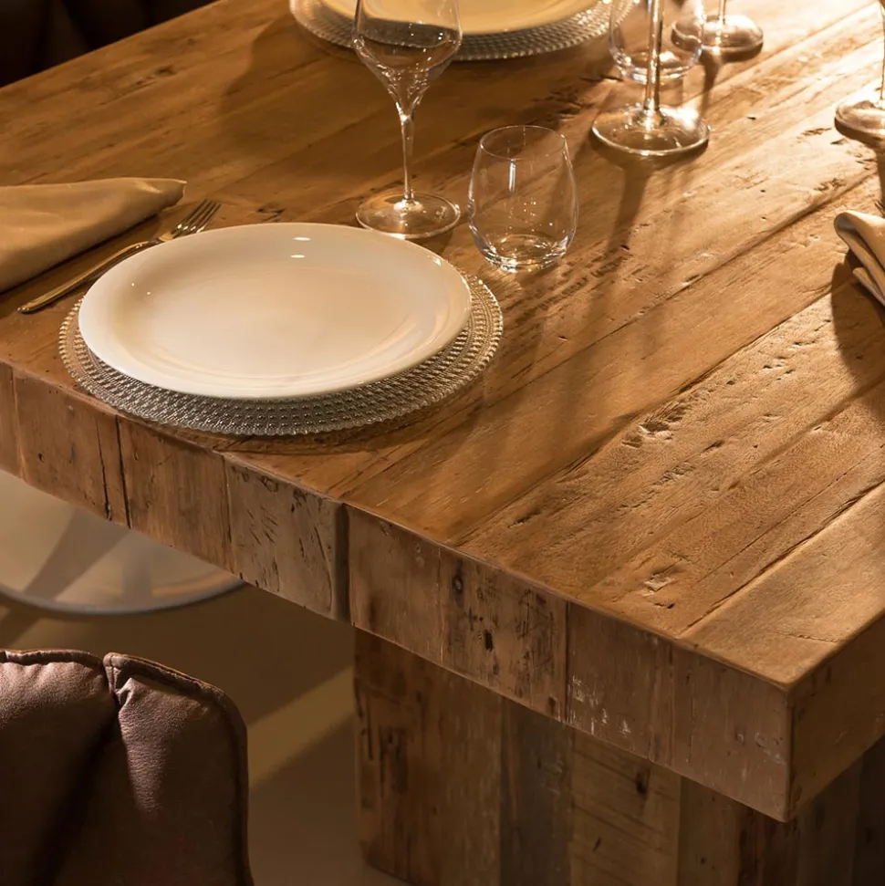 Tavolo da Pranzo in Legno Tropicale Riciclato con Doppio Basamento - Slide