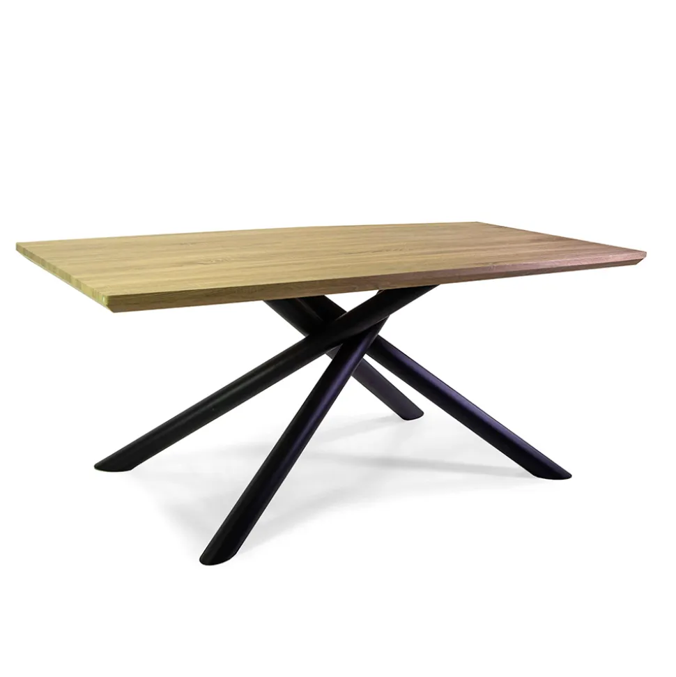 Tavolo da Pranzo in MDF Effetto Legno e Base in Metallo Nero - Tramonto