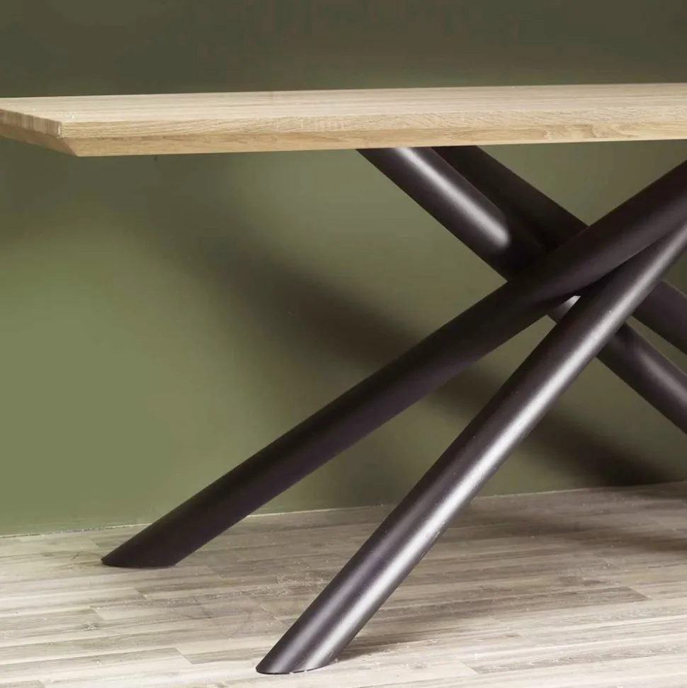 Tavolo da Pranzo in MDF Effetto Legno e Base in Metallo Nero - Tramonto