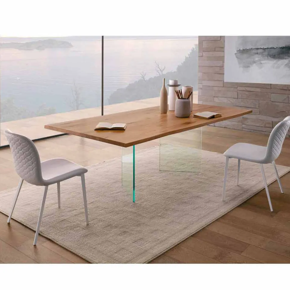 Tavolo da Pranzo in Rovere Nodato e Vetro Alta Qualità Made in Italy - Sibillo