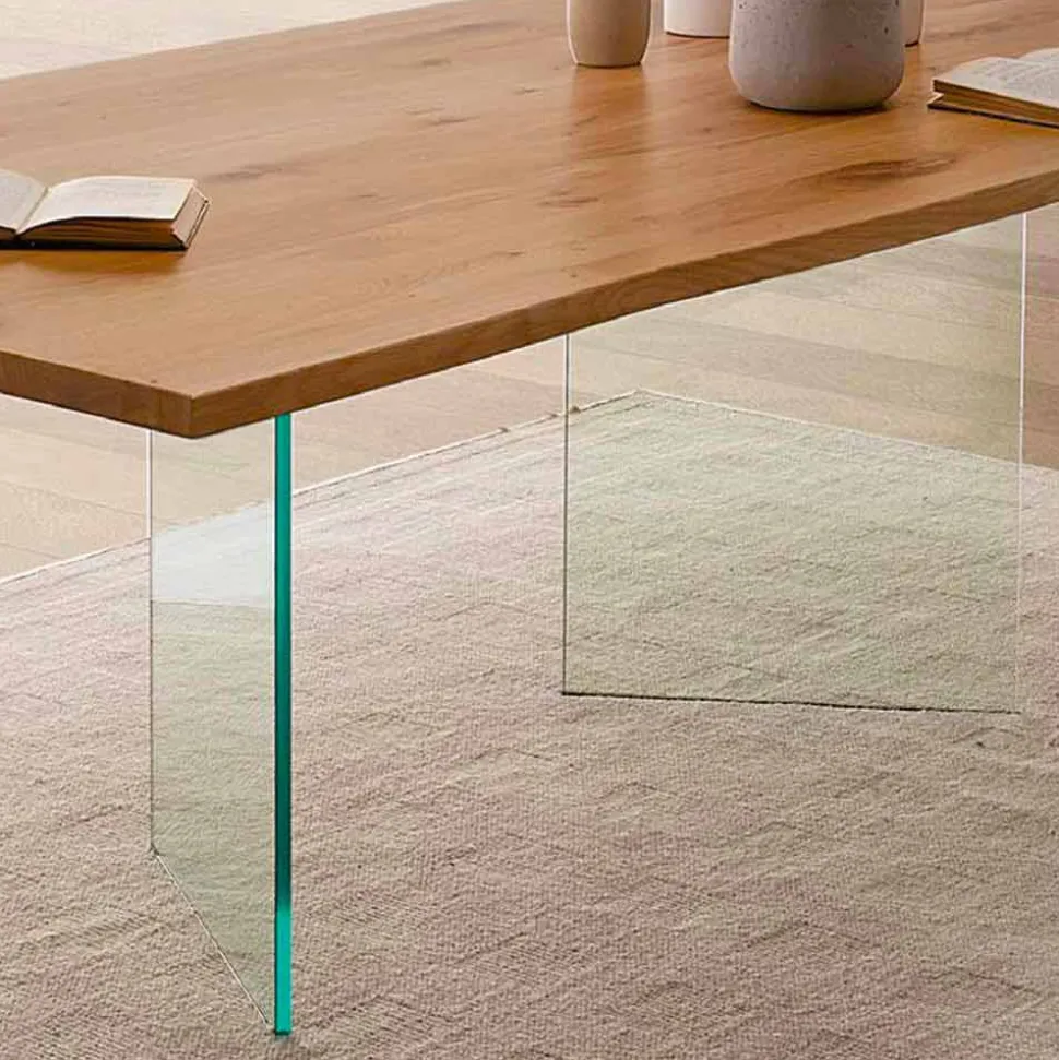 Tavolo da Pranzo in Rovere Nodato e Vetro Alta Qualità Made in Italy - Sibillo