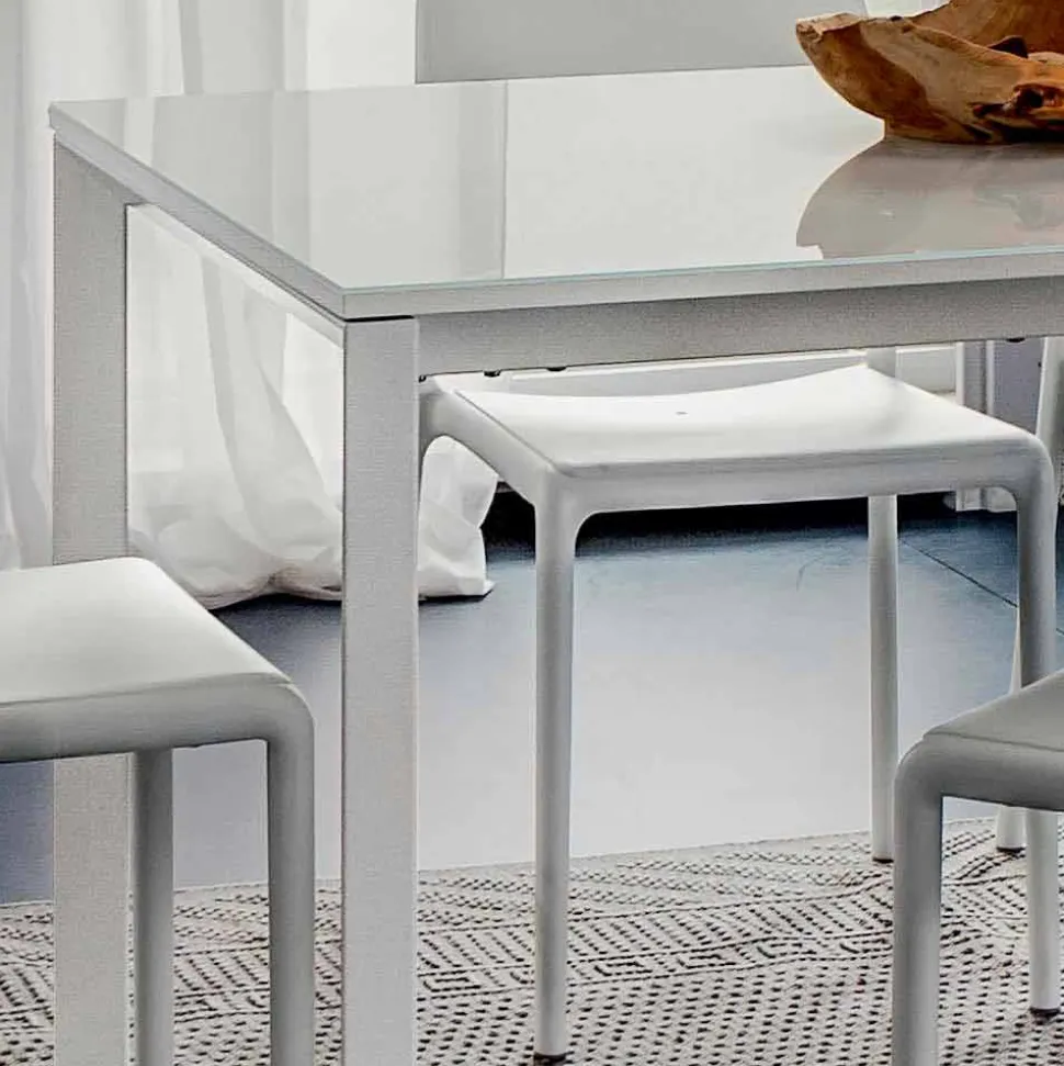 Tavolo da Pranzo in Vetro Bianco e Metallo Verniciato Made in Italy - Spilla