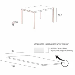 Tavolo da Pranzo in Vetro Bianco e Metallo Verniciato Made in Italy - Spilla