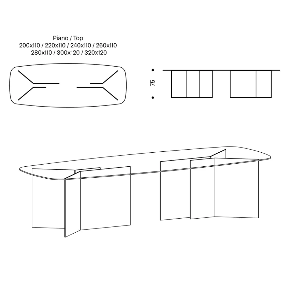 Tavolo da Pranzo in Vetro con Piano Rettangolare Made in Italy - Charles